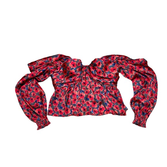 House Of Harlow 1960 Revolve Burna Blouse In Red Poppy Floral Women Size Medium - Picture 2 of 12